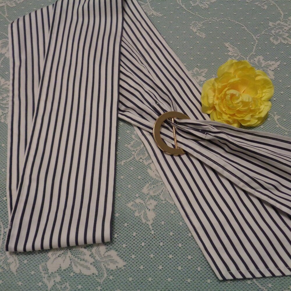 FRENCH GIRL STYLE STRIPES CLOTHE WRAP BELT W GOLDTONE BUCKLE